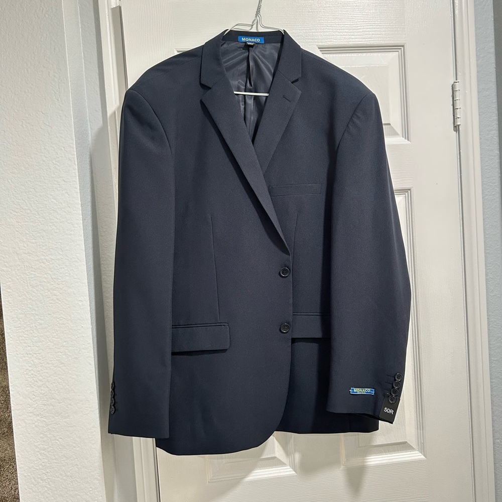 NWT Monaco Retro Paris Nicolas Suit Blazer Navy Blue 50R Modern Fit Flat Front